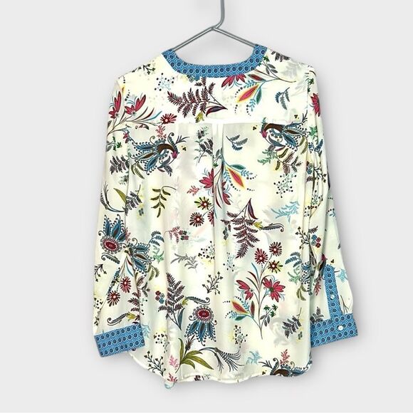 NWOT Talbots Band Collar Popover Top Blouse Cream Floral Long Sleeve size L - Picture 7 of 13